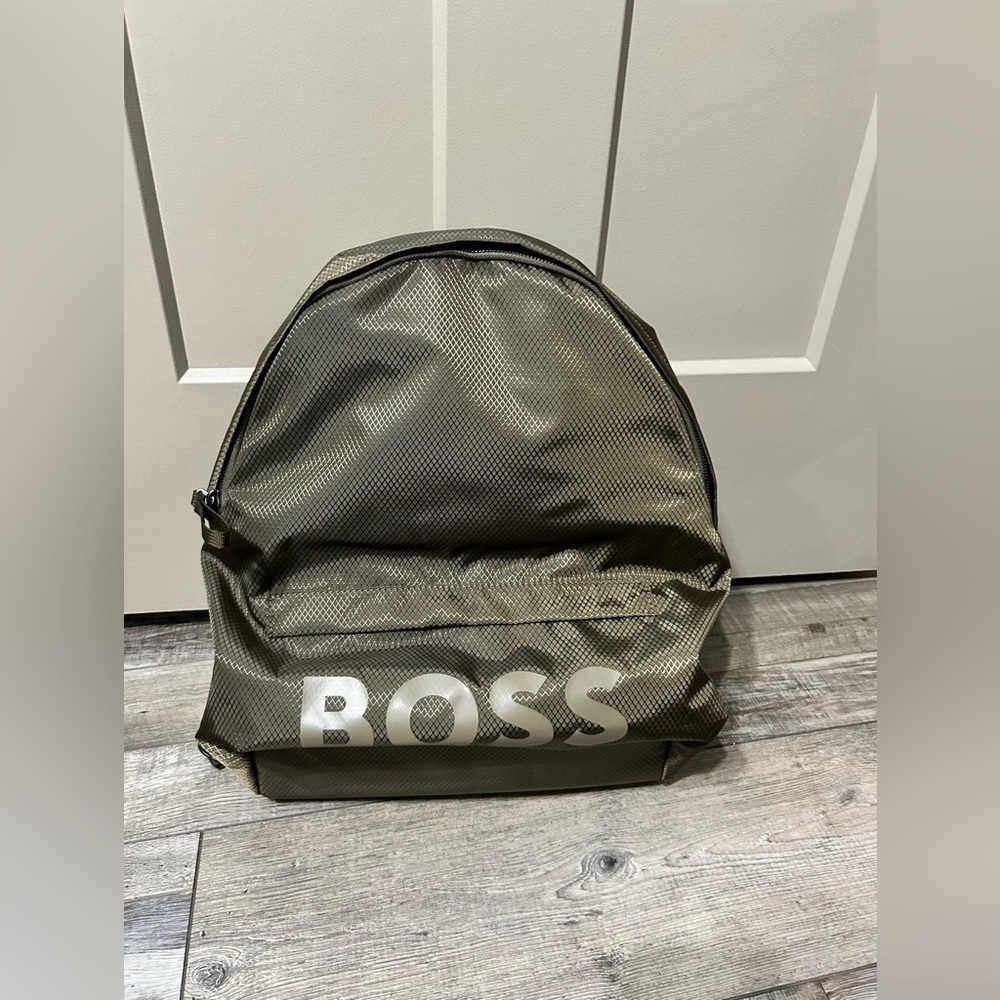 Boss Olive Green Logo Backpack with White Logo